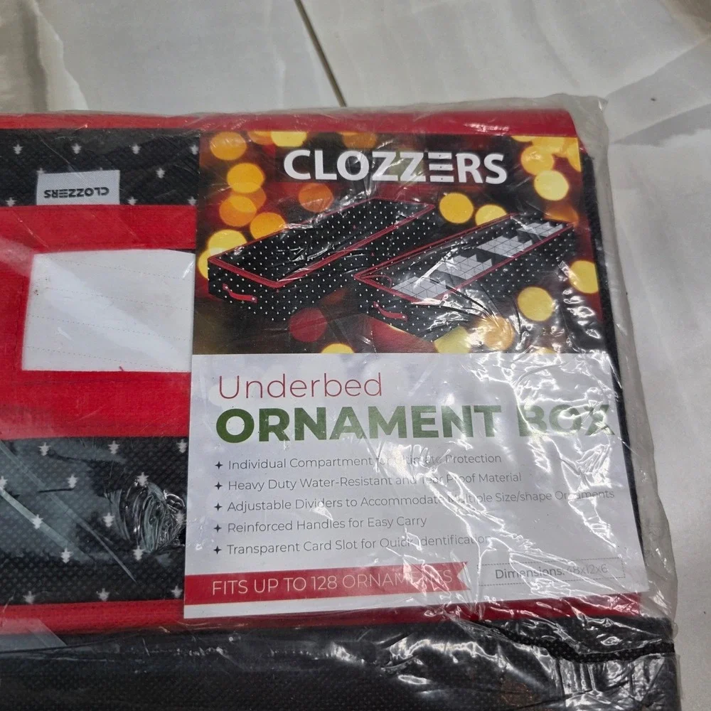 Clozzer Underbed Ornament Box Holiday Storage Bag 128 Ornaments 48x12x6 Black S3
